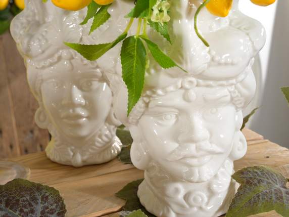 Vase moyen en porcelaine blanche décorative Tête de Maure