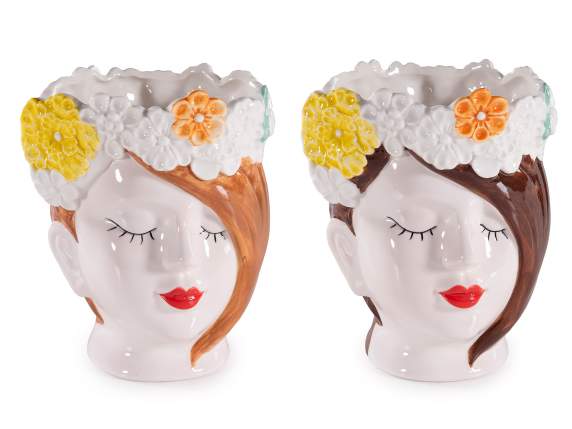 Vase décoratif en porcelaine en forme de visage de jeune fil