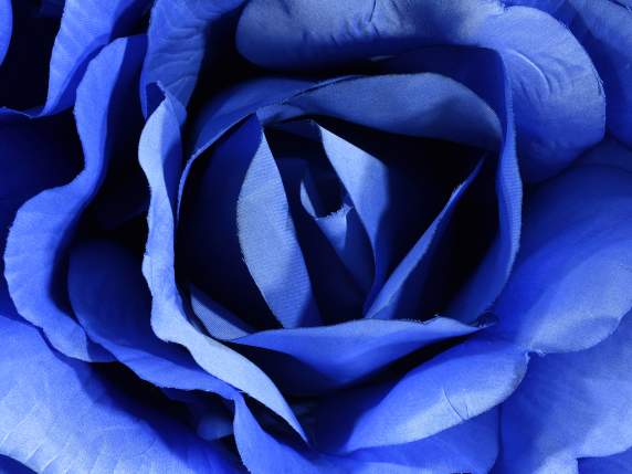 Rose géante en tissu bleu sans tige avec crochet arrière