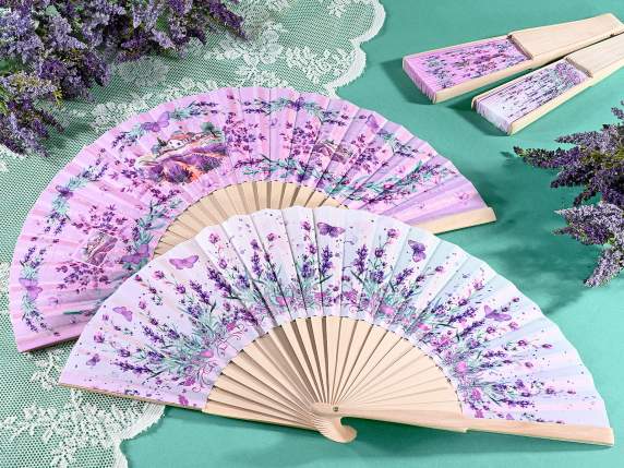 Ventilator din lemn si stofa cu imprimeu lavanda
