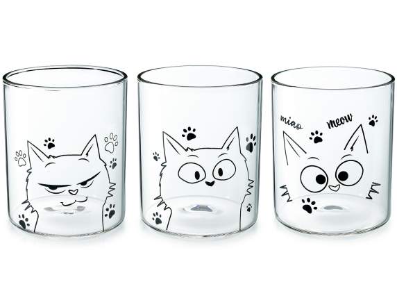 Vasos de cristal de 350 ml con decoración de gatito