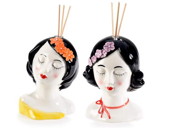 Volto di donna in porcellana lucida con stick per profumare