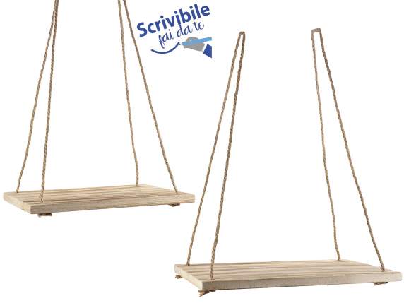 Lot de 2 étagères en bois naturel avec cordes de suspension