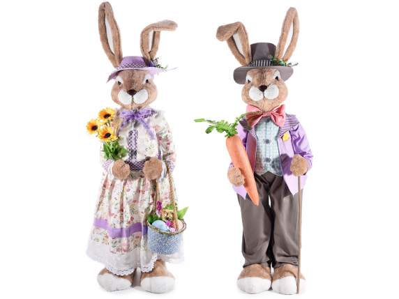 Grand lapin en fausse fourrure avec robe et chapeau