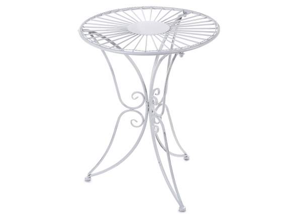 Table ronde en métal blanc antique avec pieds papillon