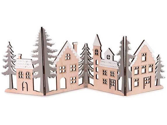 Décoration de village de Noël pliable en bois