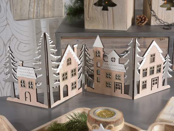 Décoration de village de Noël pliable en bois