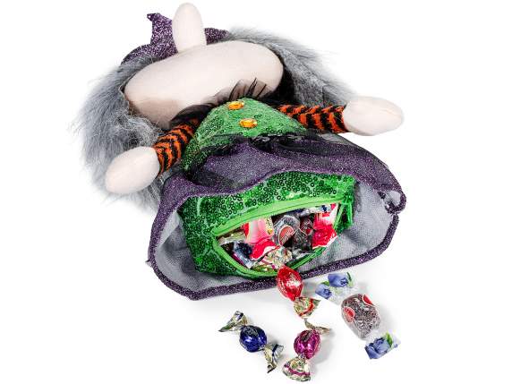 Hanging fabric Befana with a sweet bag
