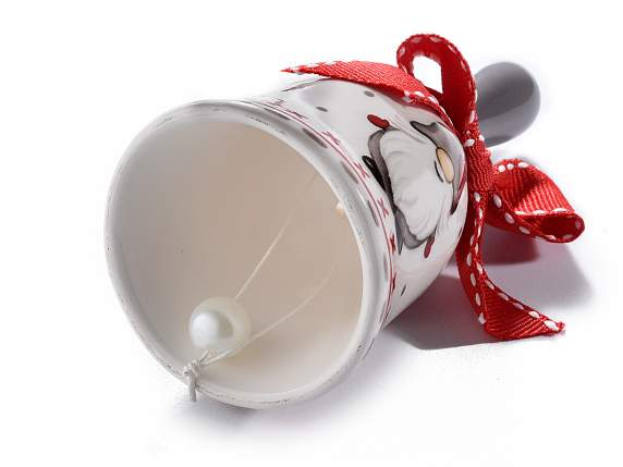 Ceramic bell w-Santa Claus and ribbon