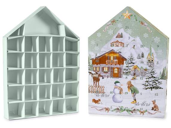 Paper house-shaped Advent calendar