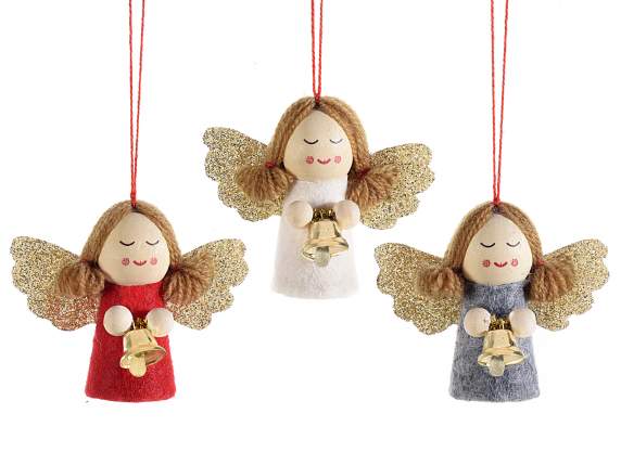 Cloth angel with golden wings and hanging bell