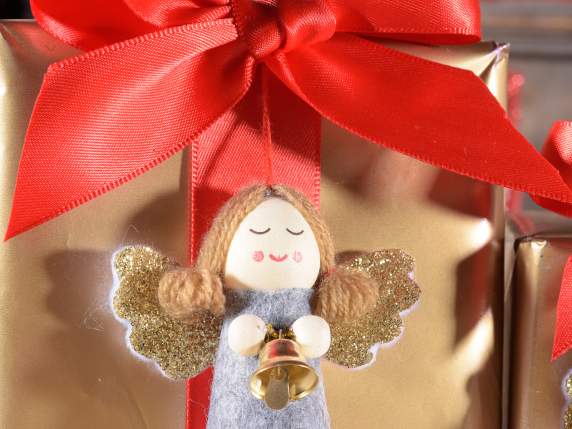 Cloth angel with golden wings and hanging bell