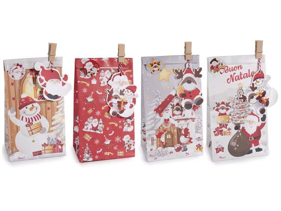 Paper bag without handles with clip, tag and sticker