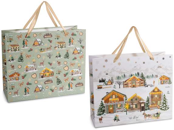 Large horizontal paper bag - envelope with satin handles