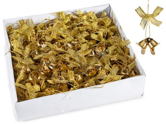Box of 100 golden bows with metal bells