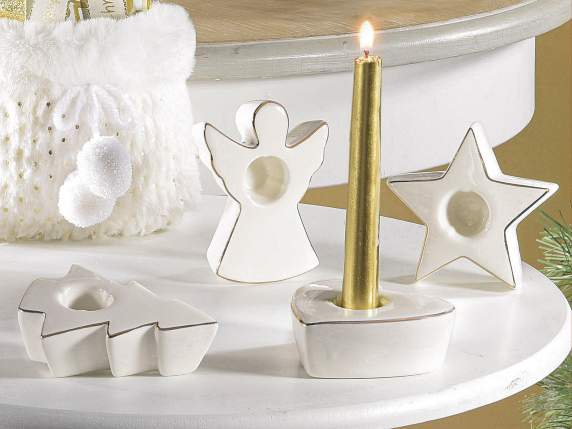 Porcelain Christmas candle holder with golden details