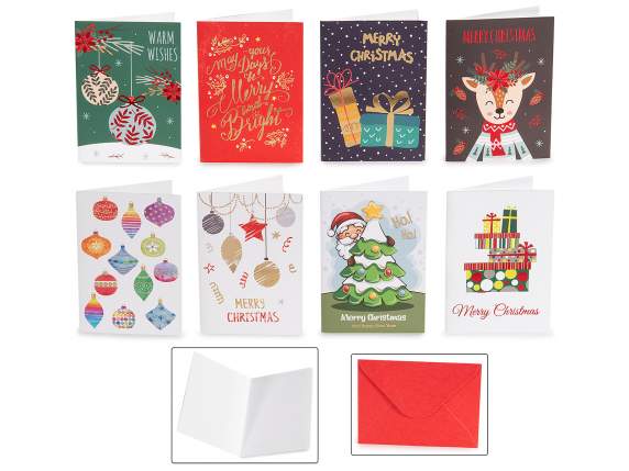 Christmas greeting card with decorations and red envelope