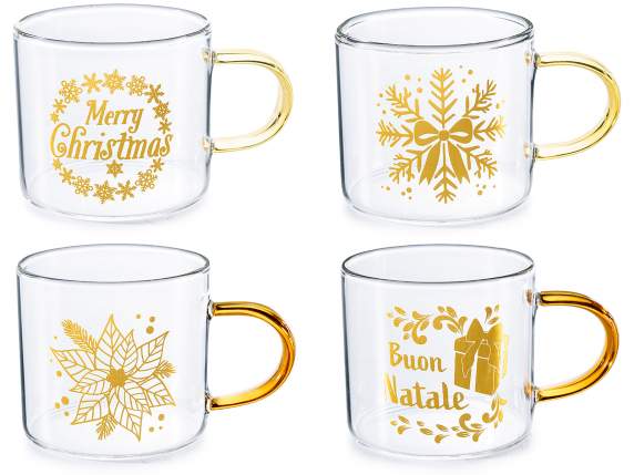 80ml glass coffee cup with print and colored handle
