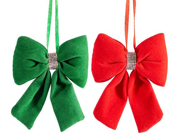 Colorful velvet hanging bow with rhinestones