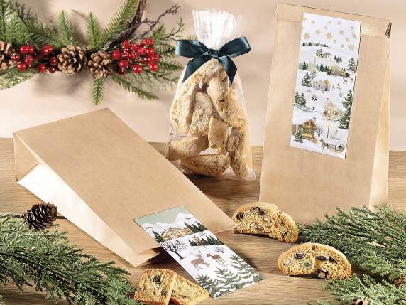 Kraft paper Christmas bag without handles with sticker