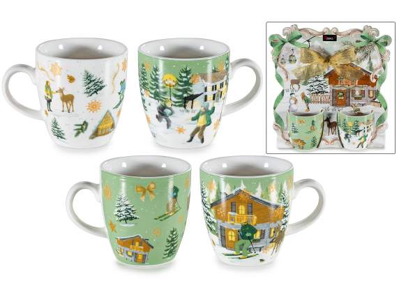 Pack of 2 70ml porcelain cups with a snowy landscape