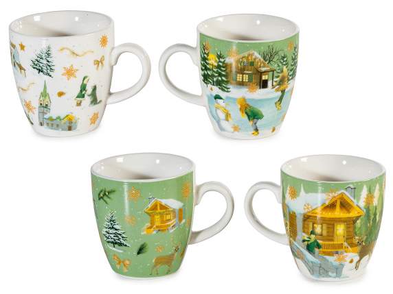 Pack of 2 70ml porcelain cups with a snowy landscape