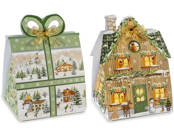 Christmas box shaped at home and gift package with bow