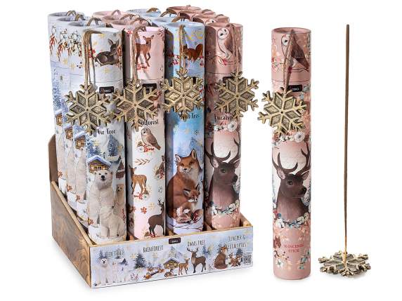Tubular pack of 30 incense sticks with metal incense holder