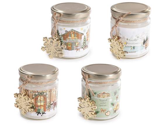 Christmas scented candle in a glass jar with pendant