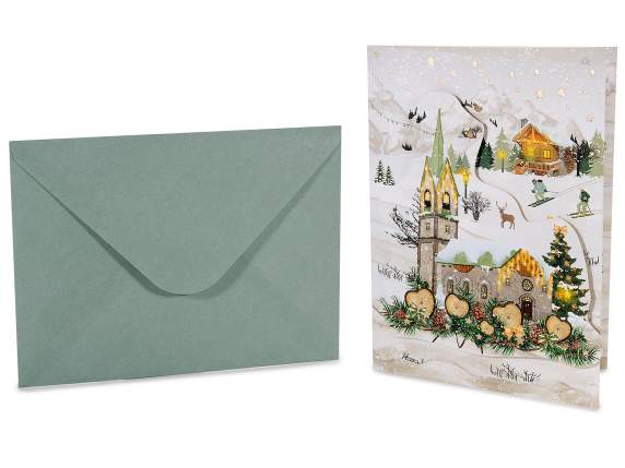 3D Christmas greeting card with music, lights and envelope