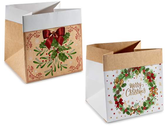 White paper and kraft bag with Christmas print