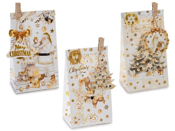 Christmas paper bag with clip, tag and sticker