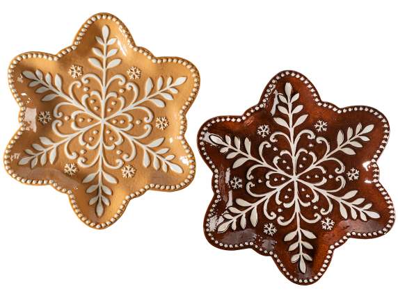 Decorative ceramic star plate with embossed decorations