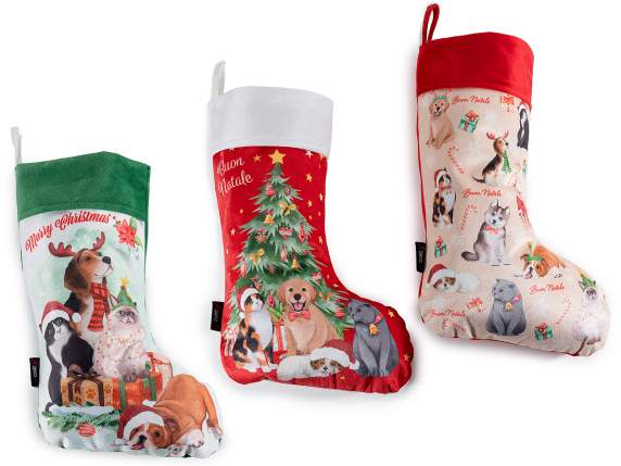 Soft animal print fabric Christmas stocking to hang