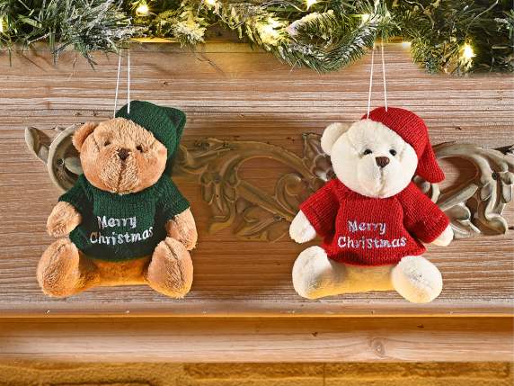 Merry Christmas teddy bear with sweater to hang