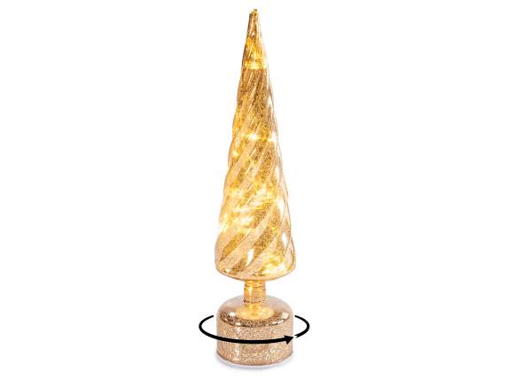 Rotating glass Christmas tree decorated with LED lights