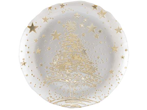 Food-grade glass plate with embossed gold decorations