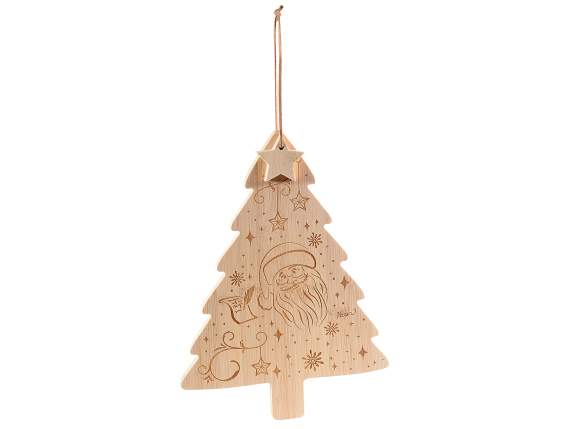Tree-shaped wooden chopping board with decorations and star