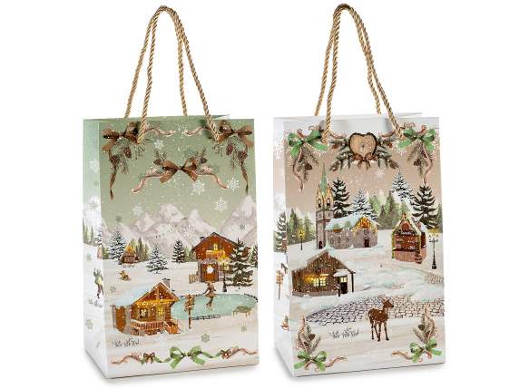 Christmas paper bag-envelope with handles, window and tag