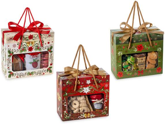 Paper box with window, handles, bow and gold details