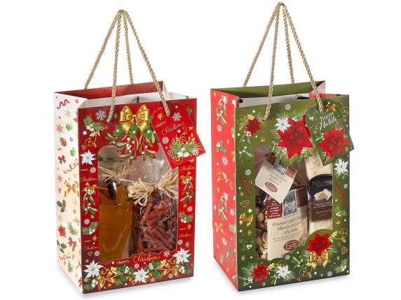 Christmas paper bag - envelope with handles, window and tag