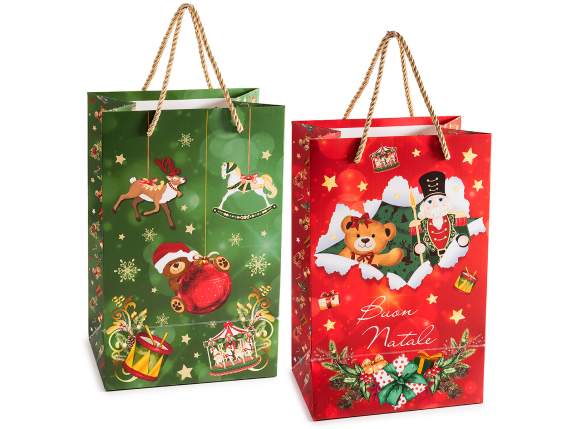 Christmas paper bag - envelope with handles, window and tag