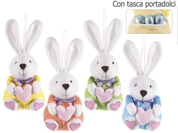Candy holder bunny with stuffed heart to hang