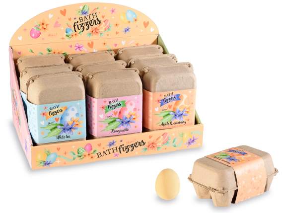 Gift box of 6 colored egg bath bombs 60g on display