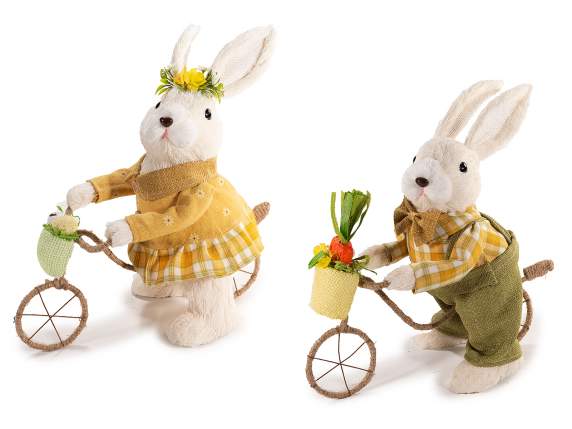 Natural fiber bunny on bicycle with basket