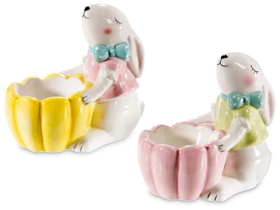 Ceramic egg cup with dreamy bunny