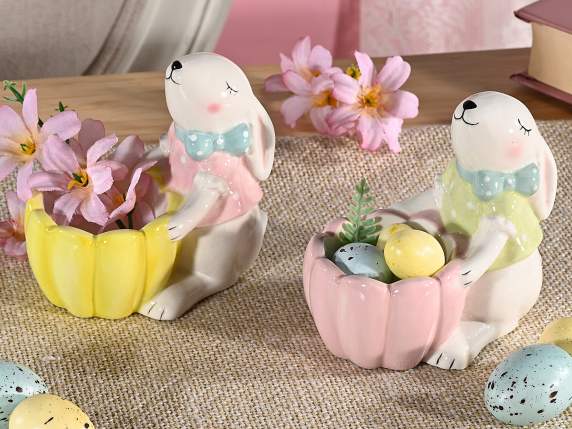 Ceramic egg cup with dreamy bunny