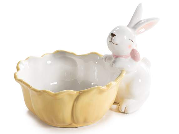 Colorful ceramic flower container basket with rabbit