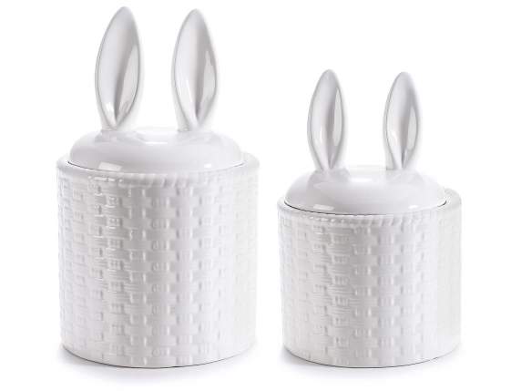 Set of 2 ceramic jars with lids Rabbit ears