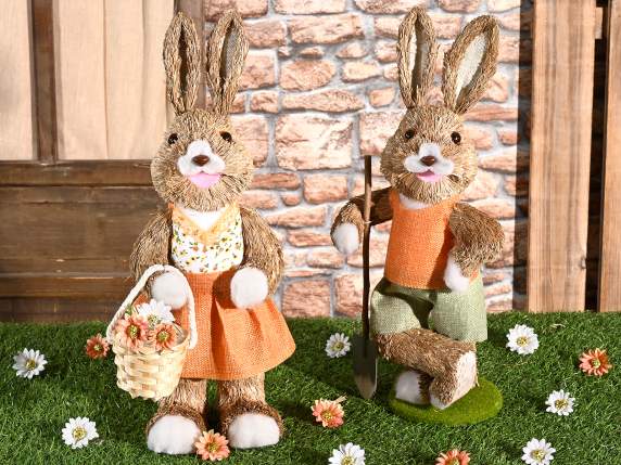 Natural fiber bunny with basket and shovel
